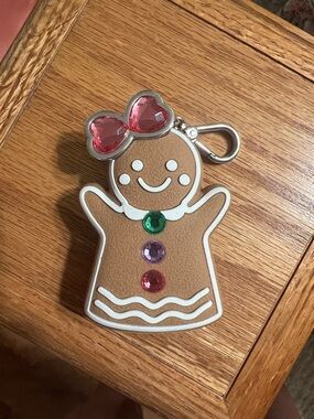 Bath and Body Works Gingerbread Girl Keychain with Pink Bow and Jewel Buttons